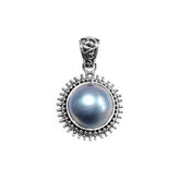 AP-7027-PEG Sterling Silver Beautiful Design Round Pendant With Gray Mabe Pearl Jewelry Bali Designs Inc